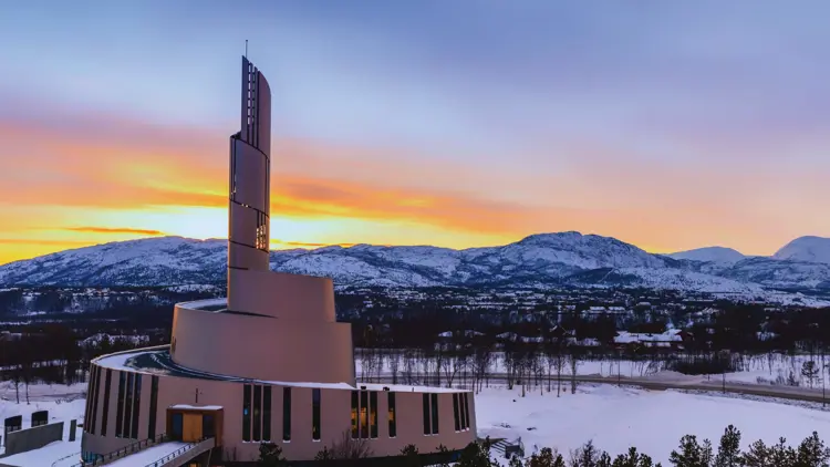 Northern Lights Cathedral at sunset.